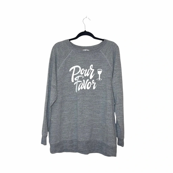 Wildfox Gray Pour Favor Wine Graphic Relaxed Fit Sweatshirt Large Women’s - Picture 1 of 13
